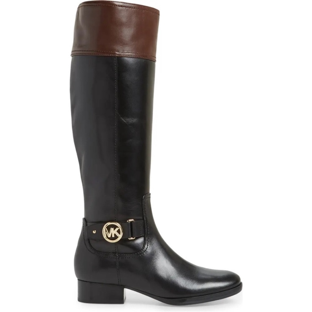 Michael Kors Black and Brown Leather Riding Knee-High Boots